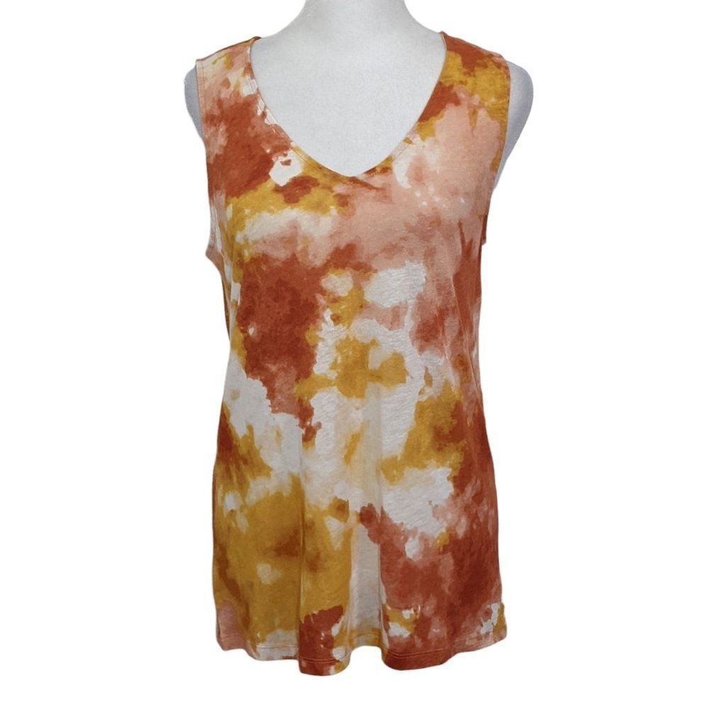 Ann Taylor Orange Linen Tank Top V-Neck Size XS Linen Blend